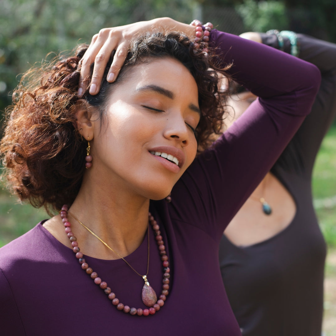 Collier Rhodonite en Perles