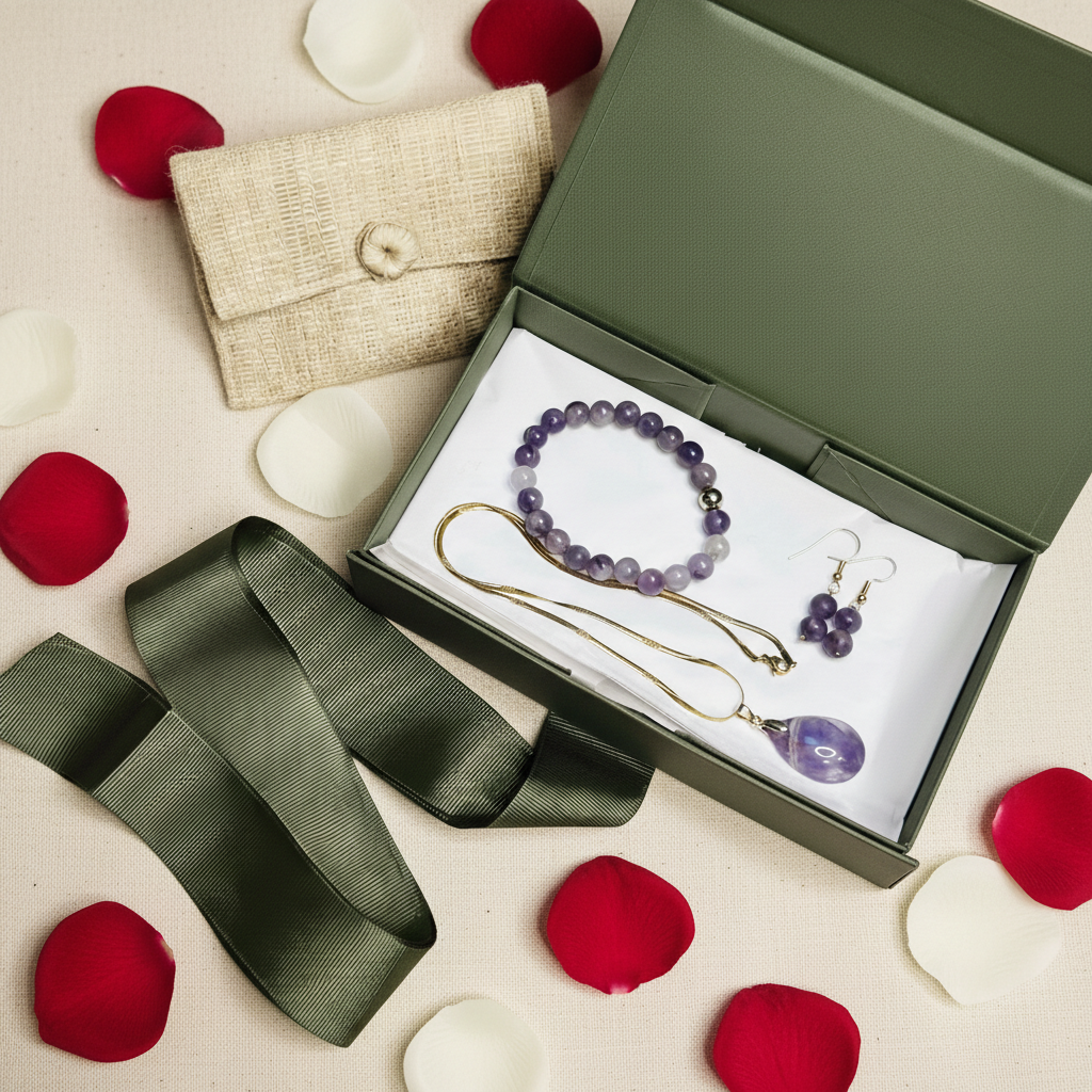 Coffret parure trio bijoux "Harmonie" - Améthyste