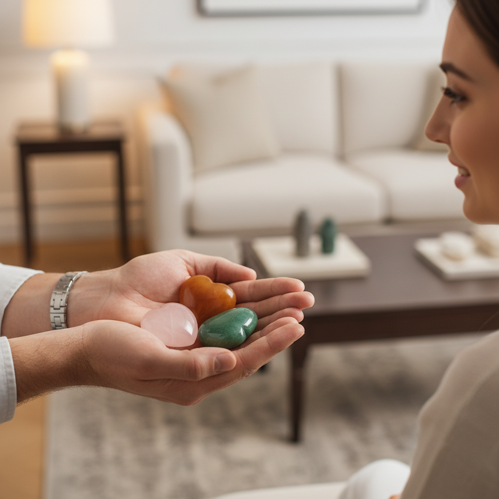 Coffret trio cœurs "Douceur" - Amazonite, Quartz Rose et Feu