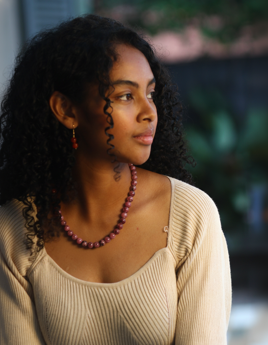 Collier Rhodonite en Perles