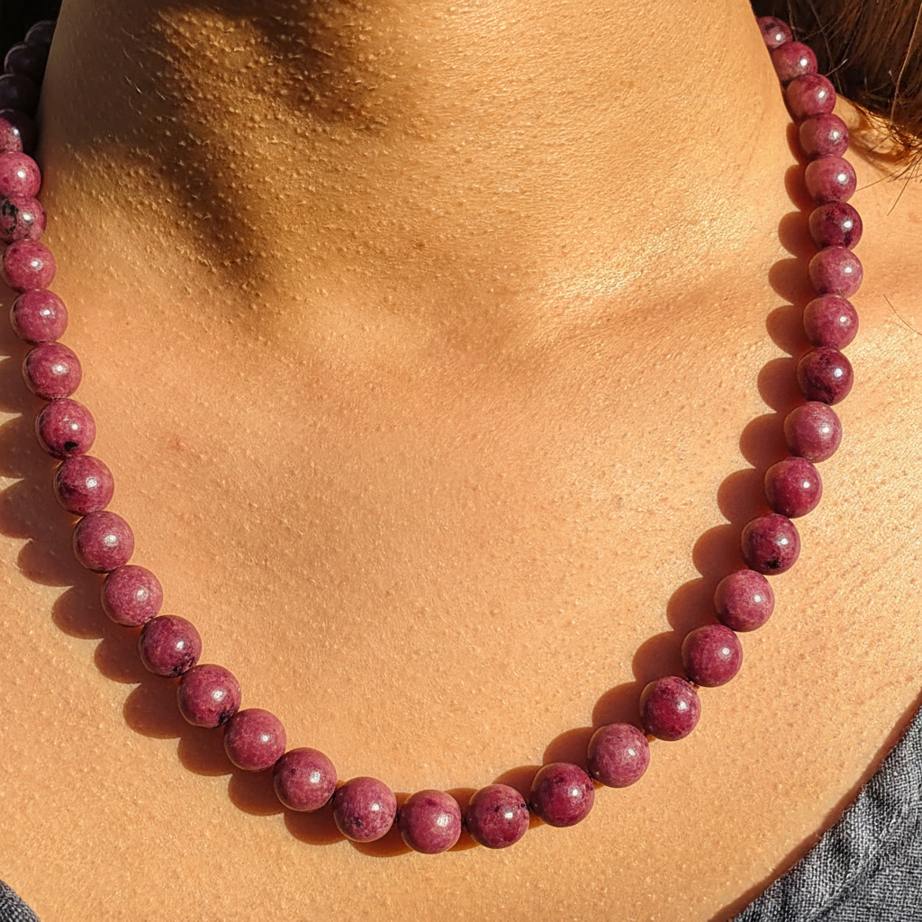 Collier Rhodonite en Perles